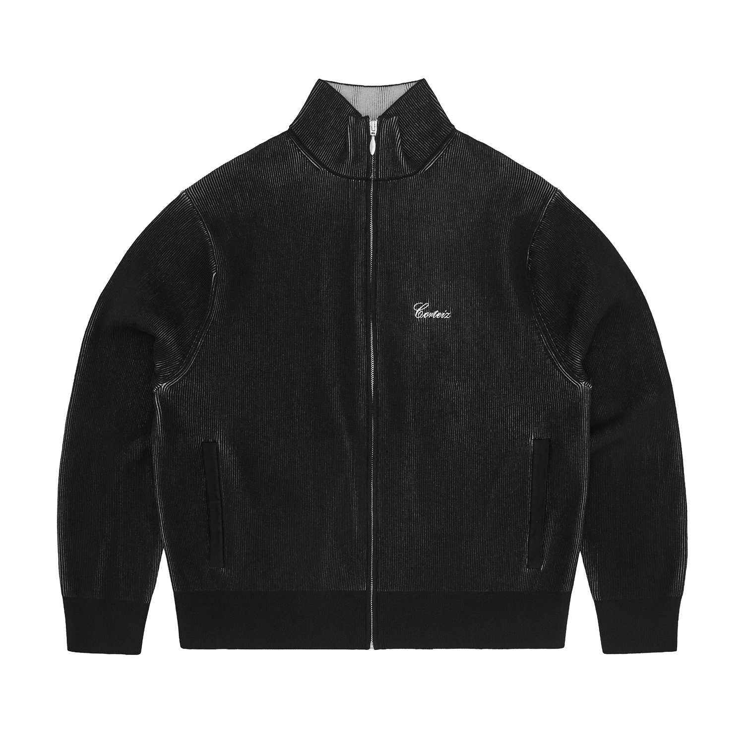 2 TONE RIBBED KNIT ZIP UP [BLACK]