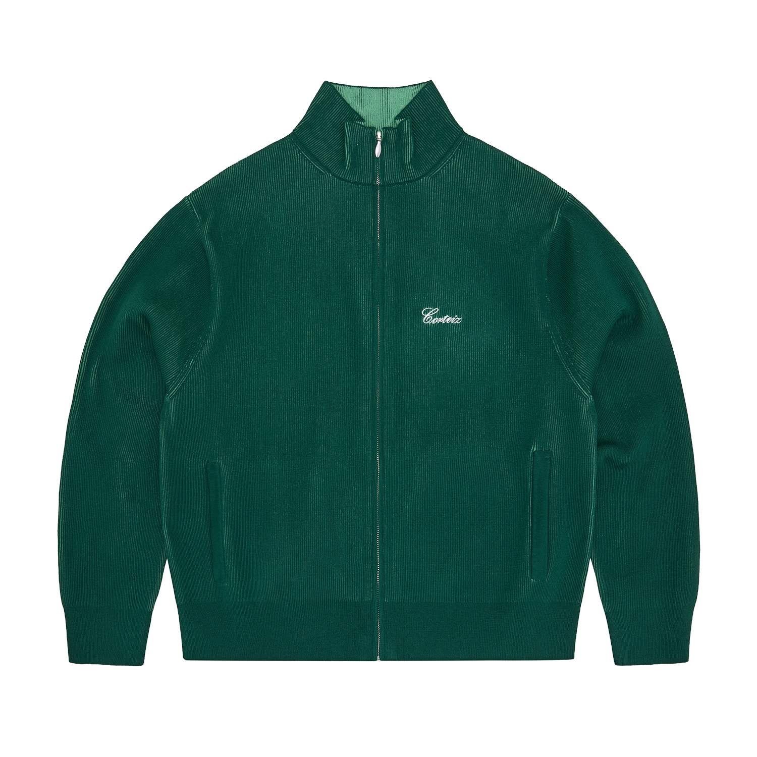 2 TONE RIBBED KNIT ZIP UP [GREEN]
