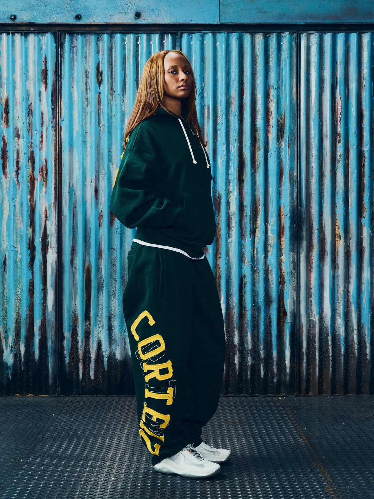 LUNDUN STITCH ZIP HOODIE [FOREST / YELLOW]