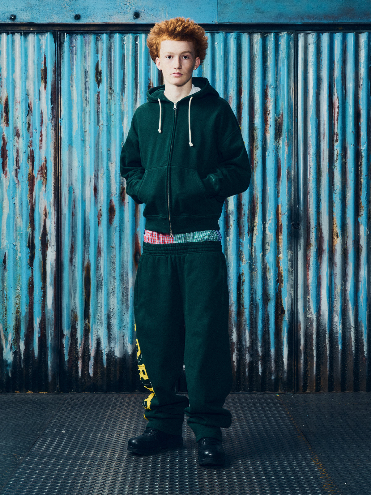 LUNDUN STITCH ZIP HOODIE [FOREST / YELLOW]
