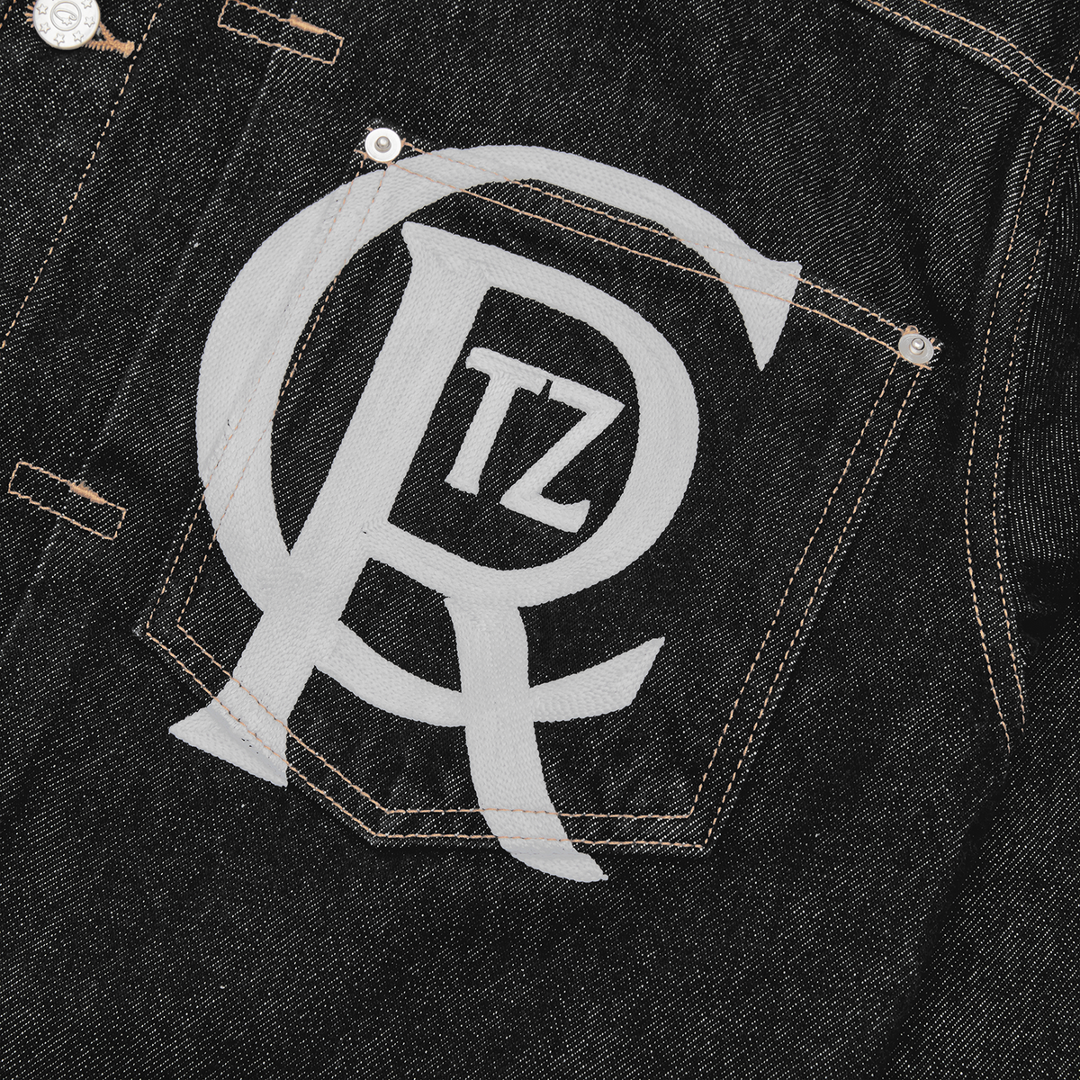 CREST CHAINSTITCH DENIM JACKET [WASHED BLACK]