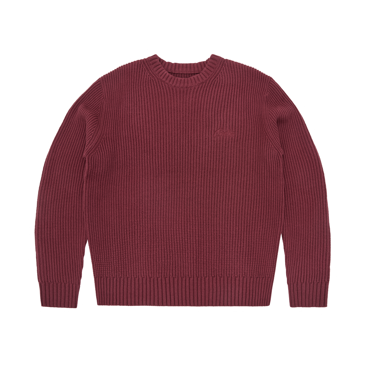 CROCHET APPLIQUE KNIT CREW [BURGUNDY]