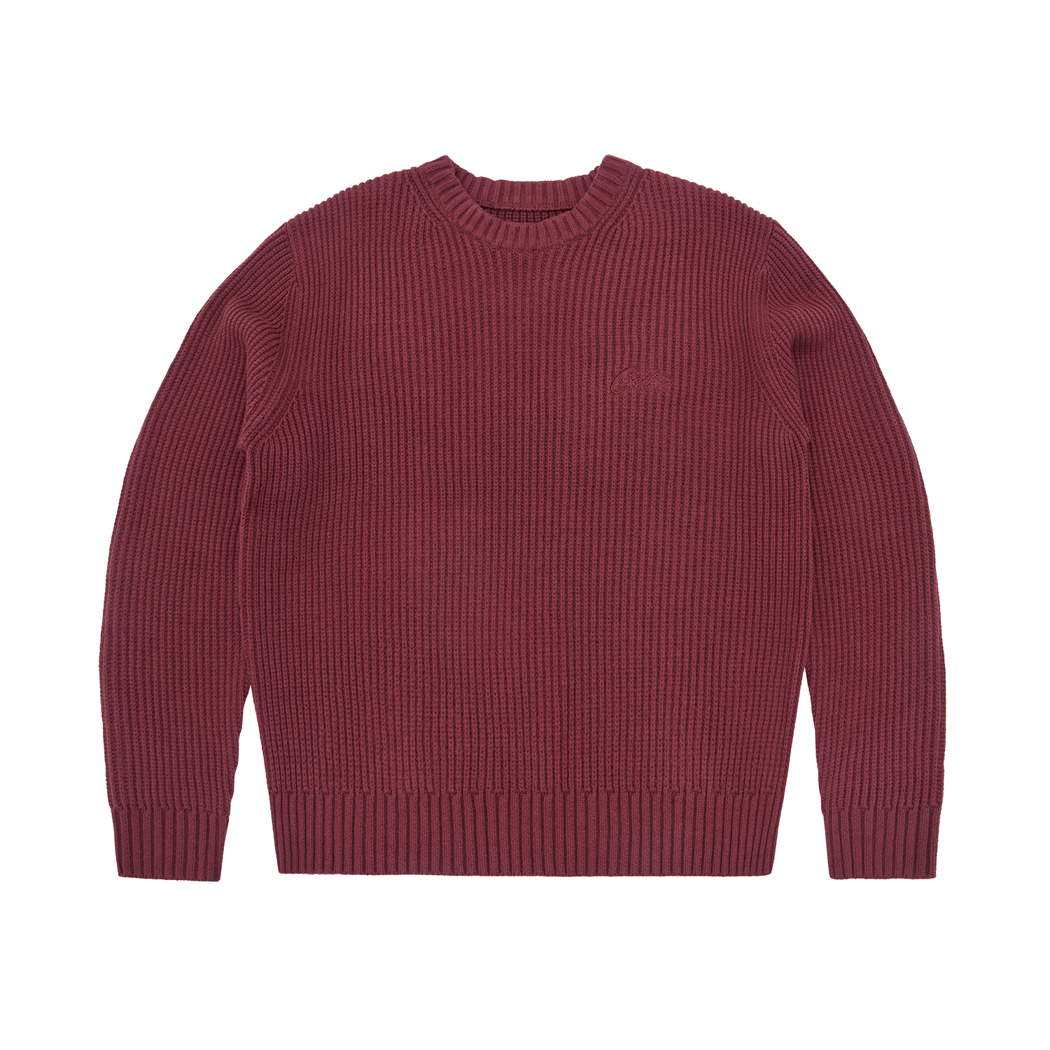 CROCHET APPLIQUE KNIT CREW [BURGUNDY]