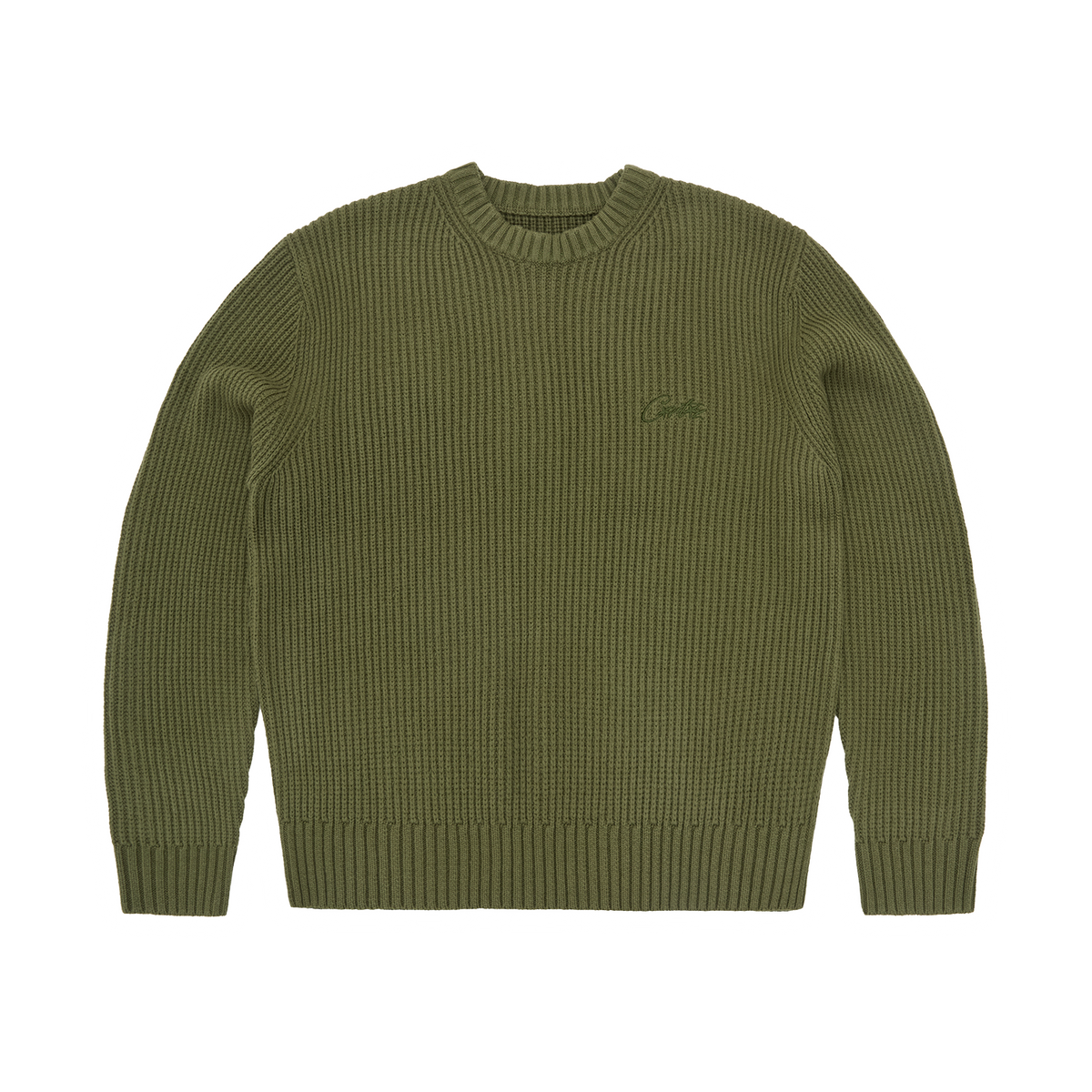 CROCHET APPLIQUE KNIT CREW [KHAKI]