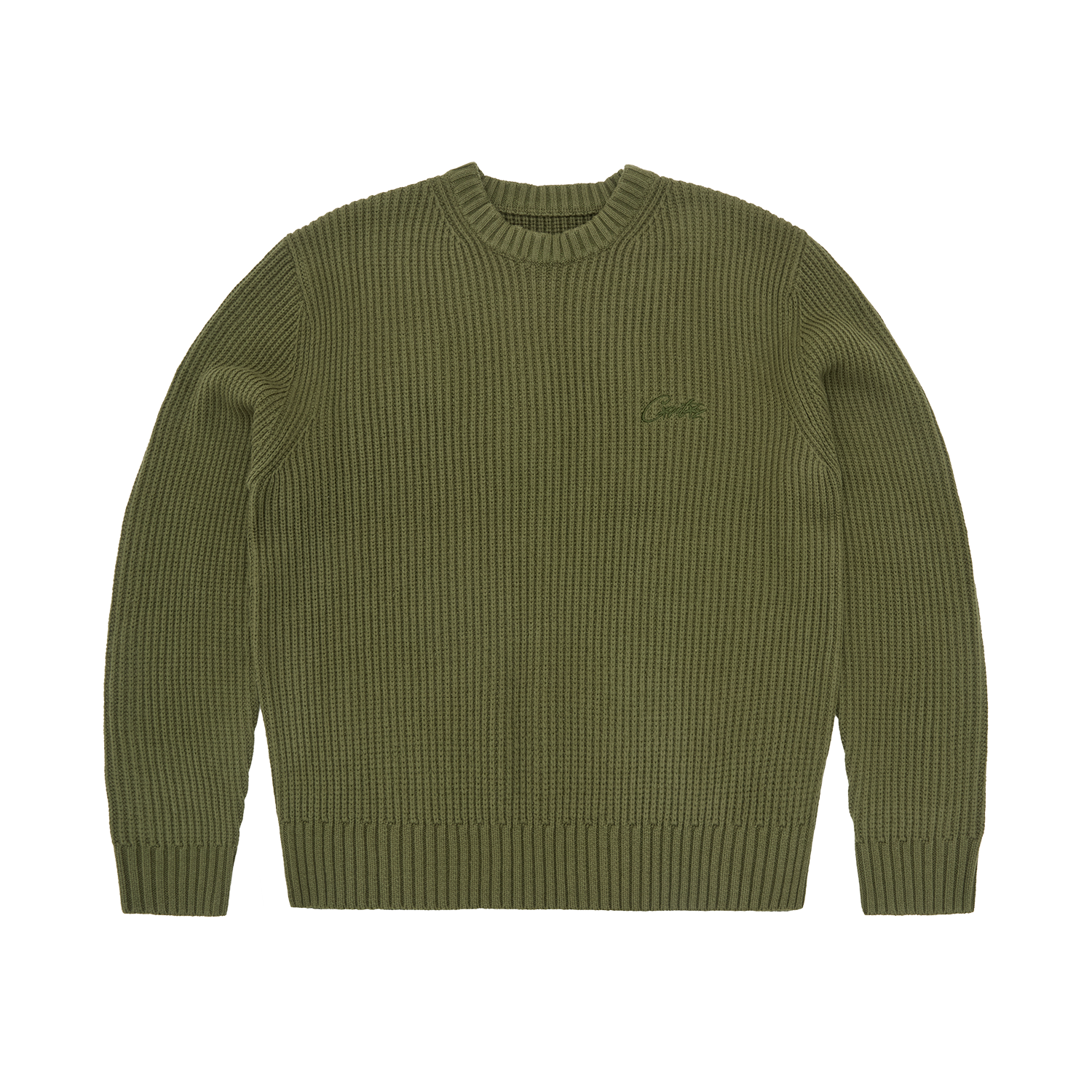 CROCHET APPLIQUE KNIT CREW [KHAKI]