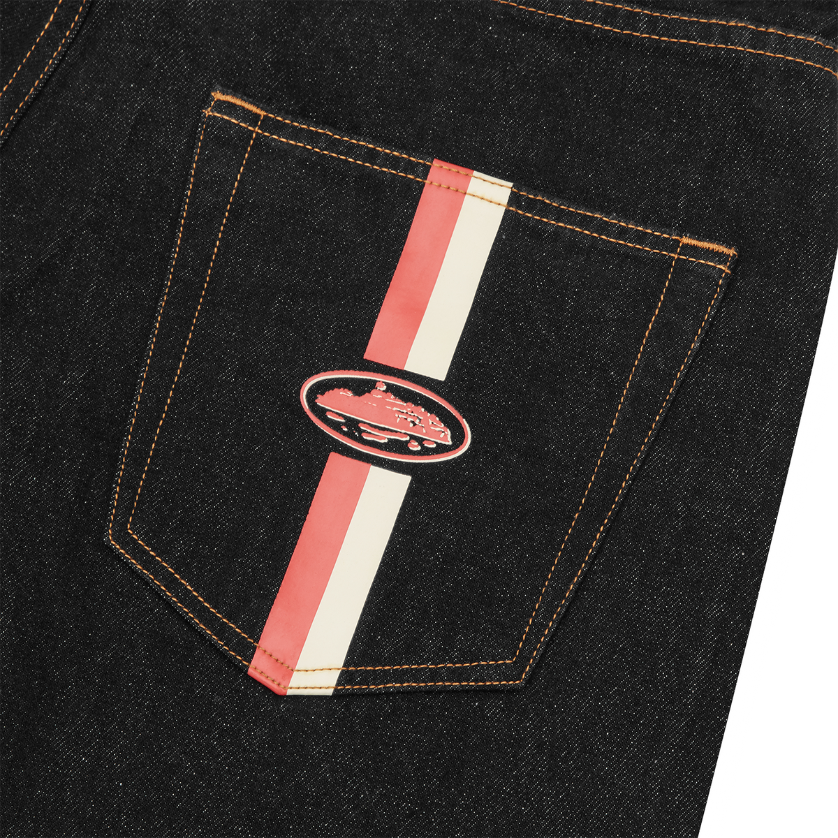 DUAL STRIPE DENIM SHORT [WASHED BLACK]