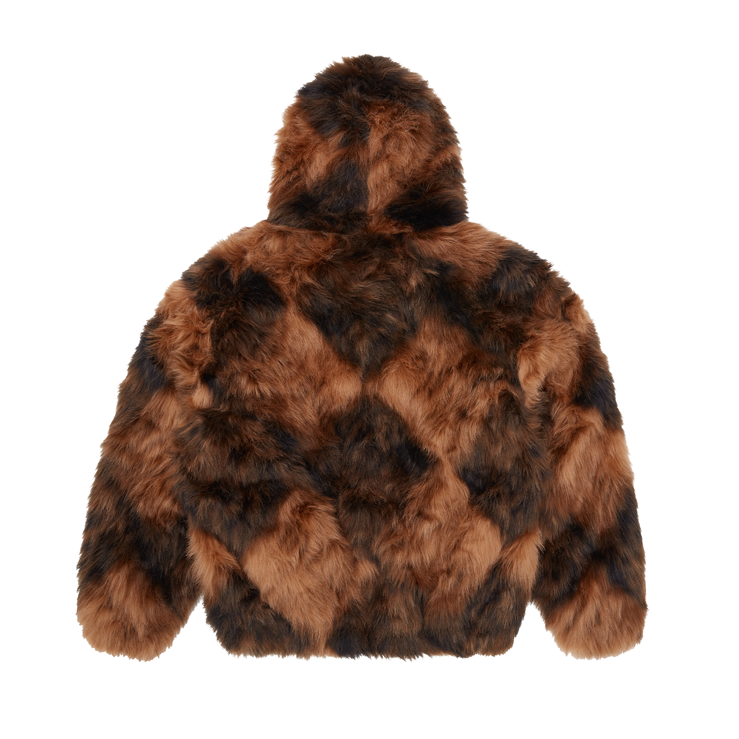 DIAMOND HOODED FUR JACKET [BROWN]