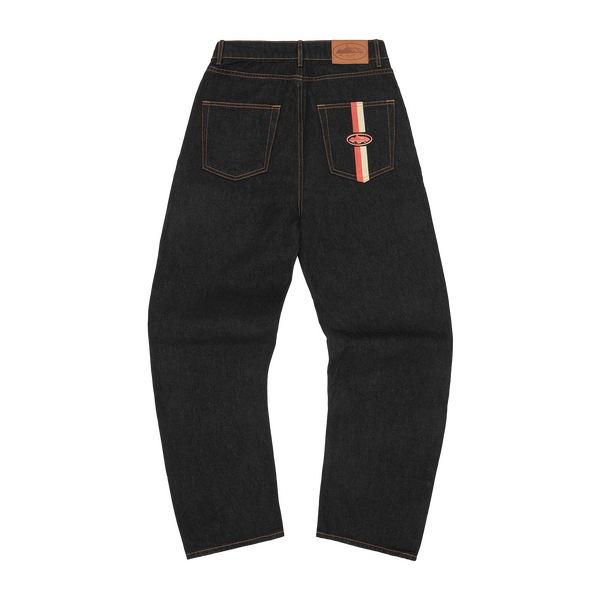 DUAL STRIPE BAGGY JEANS [BLACK WASH]