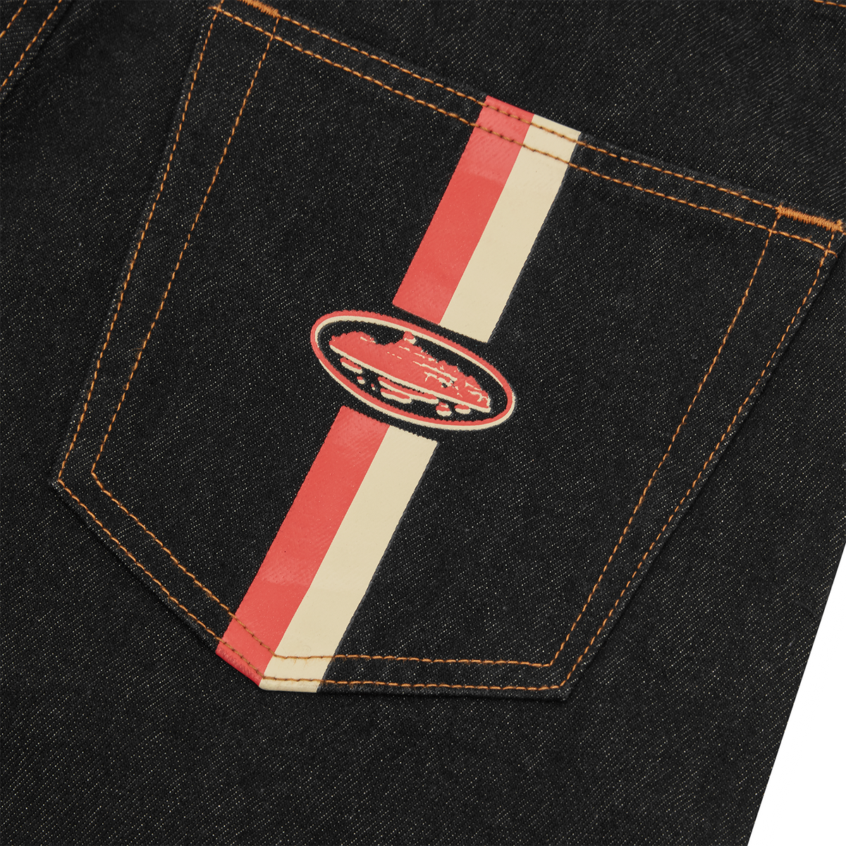 DUAL STRIPE BAGGY JEANS [WASHED BLACK]