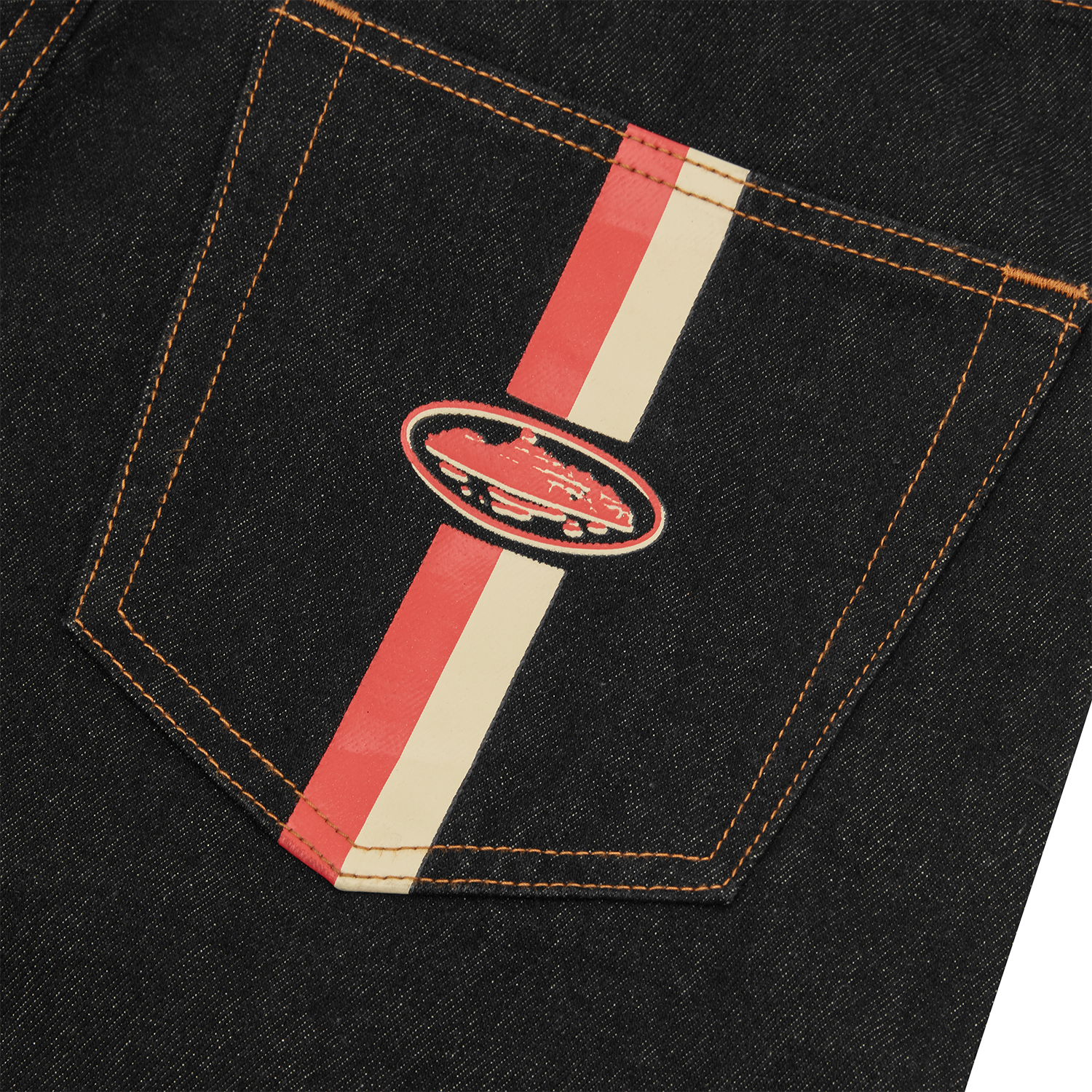 DUAL STRIPE BAGGY JEANS [WASHED BLACK]