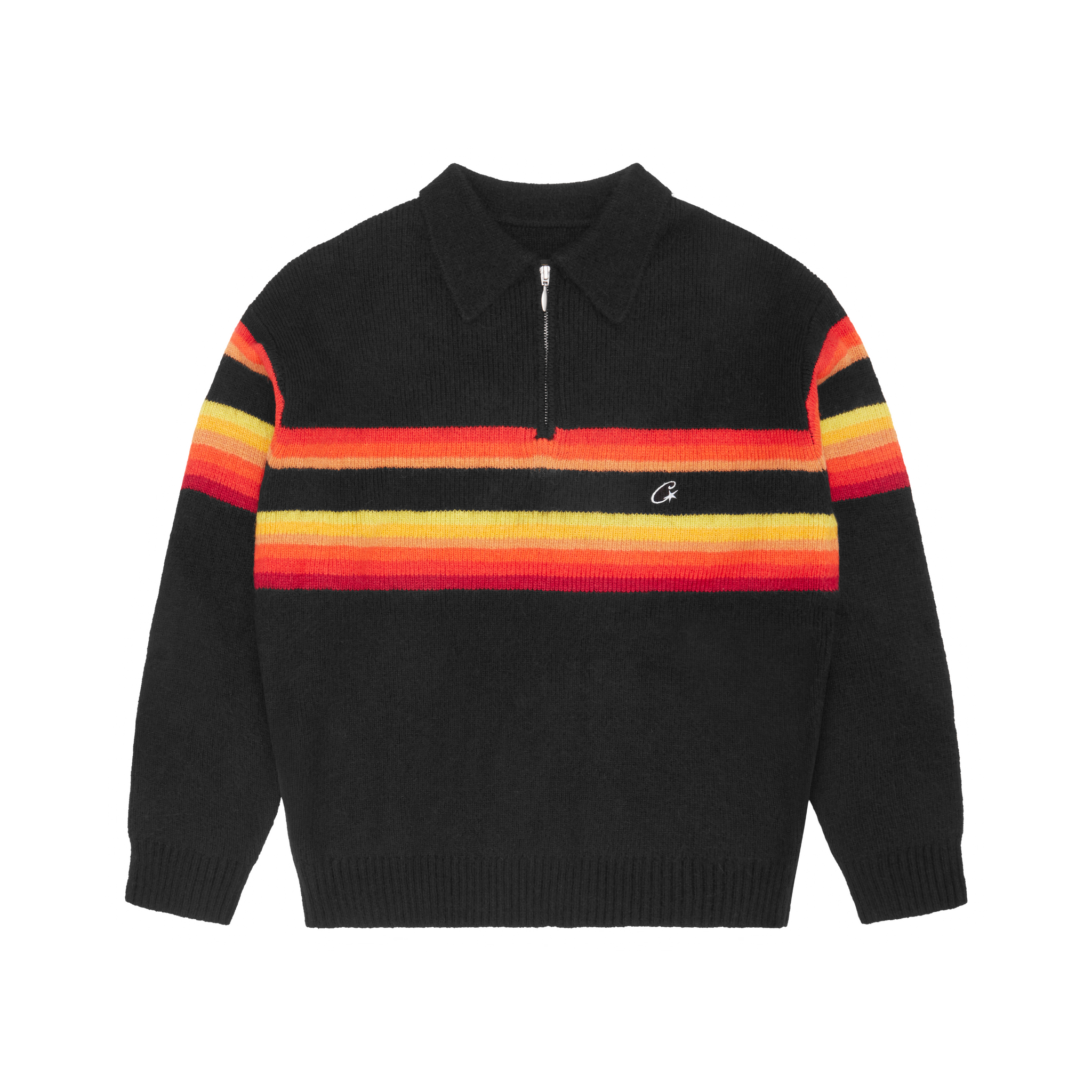 GRADIENT HALF KNIT ZIP PULLOVER [BLACK]