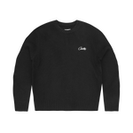 CROCHET APPLIQUE KNIT CREW [BLACK]