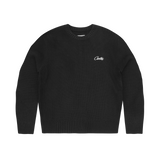 CROCHET APPLIQUE KNIT CREW [BLACK]