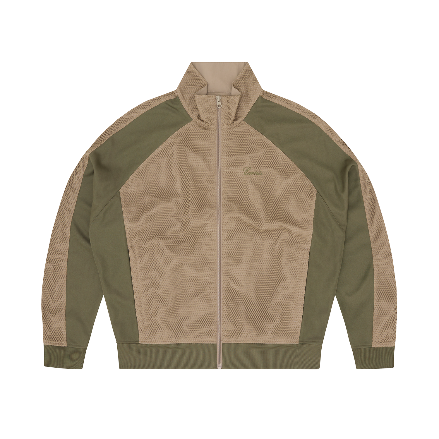 MESH PANEL TRICOT TRACK JACKET [TAN / OLIVE]