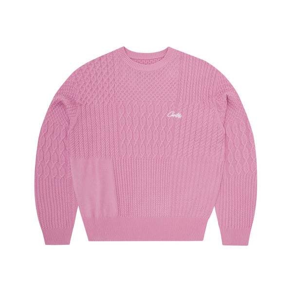 PANELED MULTI KNIT SWEATER [PINK]