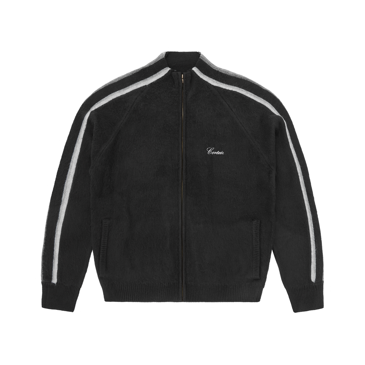 MULTI STRIPE KNIT ZIP UP [BLACK]