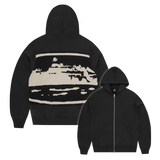 ISLAND MIXED PANEL ZIP HOODIE [BLACK]