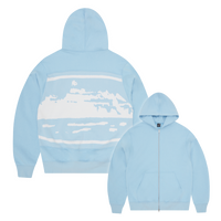 ISLAND MIXED PANEL ZIP HOODIE [BABY BLUE]