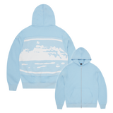 ISLAND MIXED PANEL ZIP HOODIE [BABY BLUE]